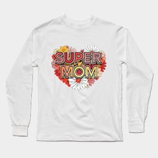 Vintage Super Mom Floral Emblem Long Sleeve T-Shirt